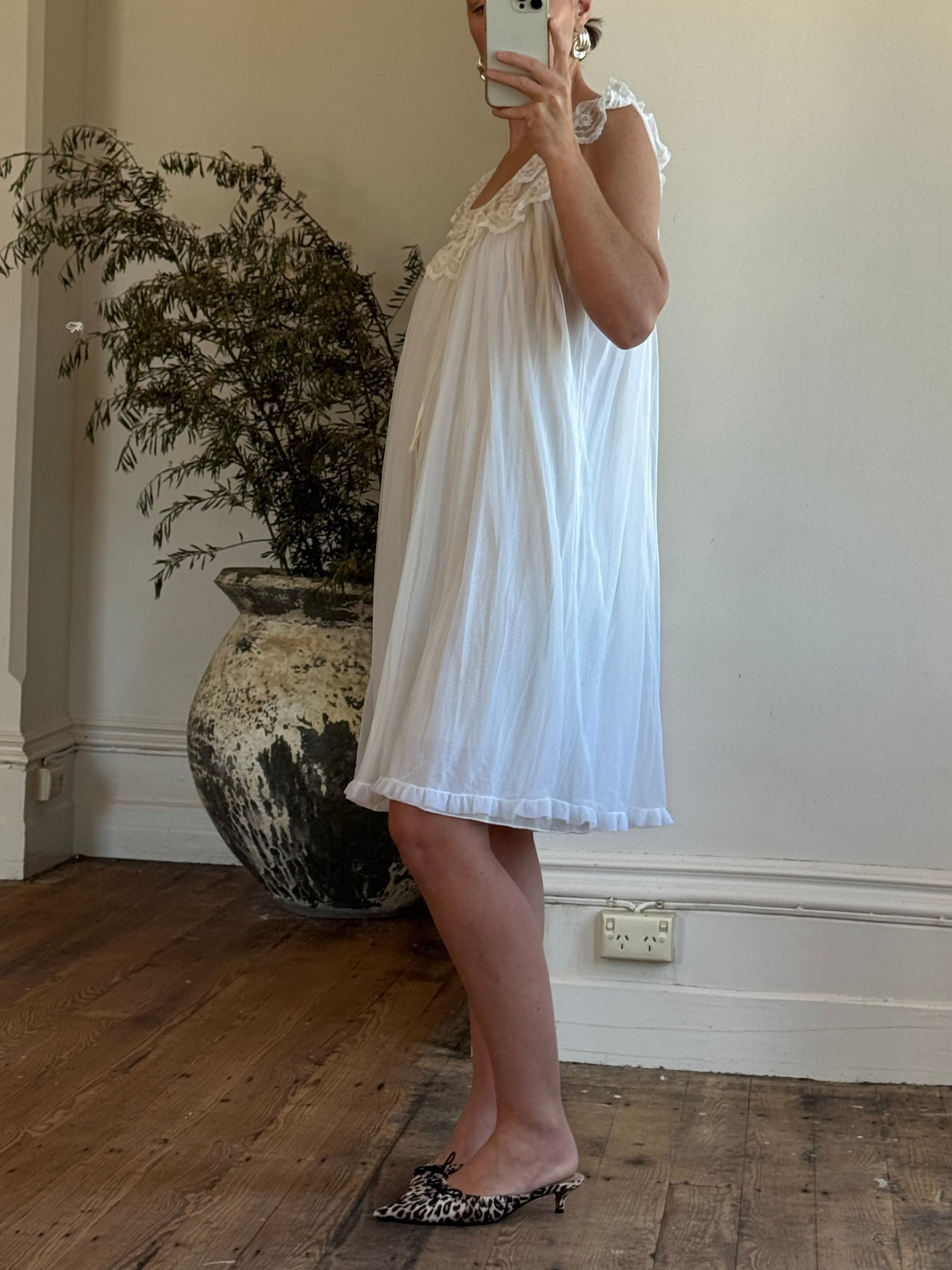 Vintage 50s Wedding Morning Ruffle Slip Ivory