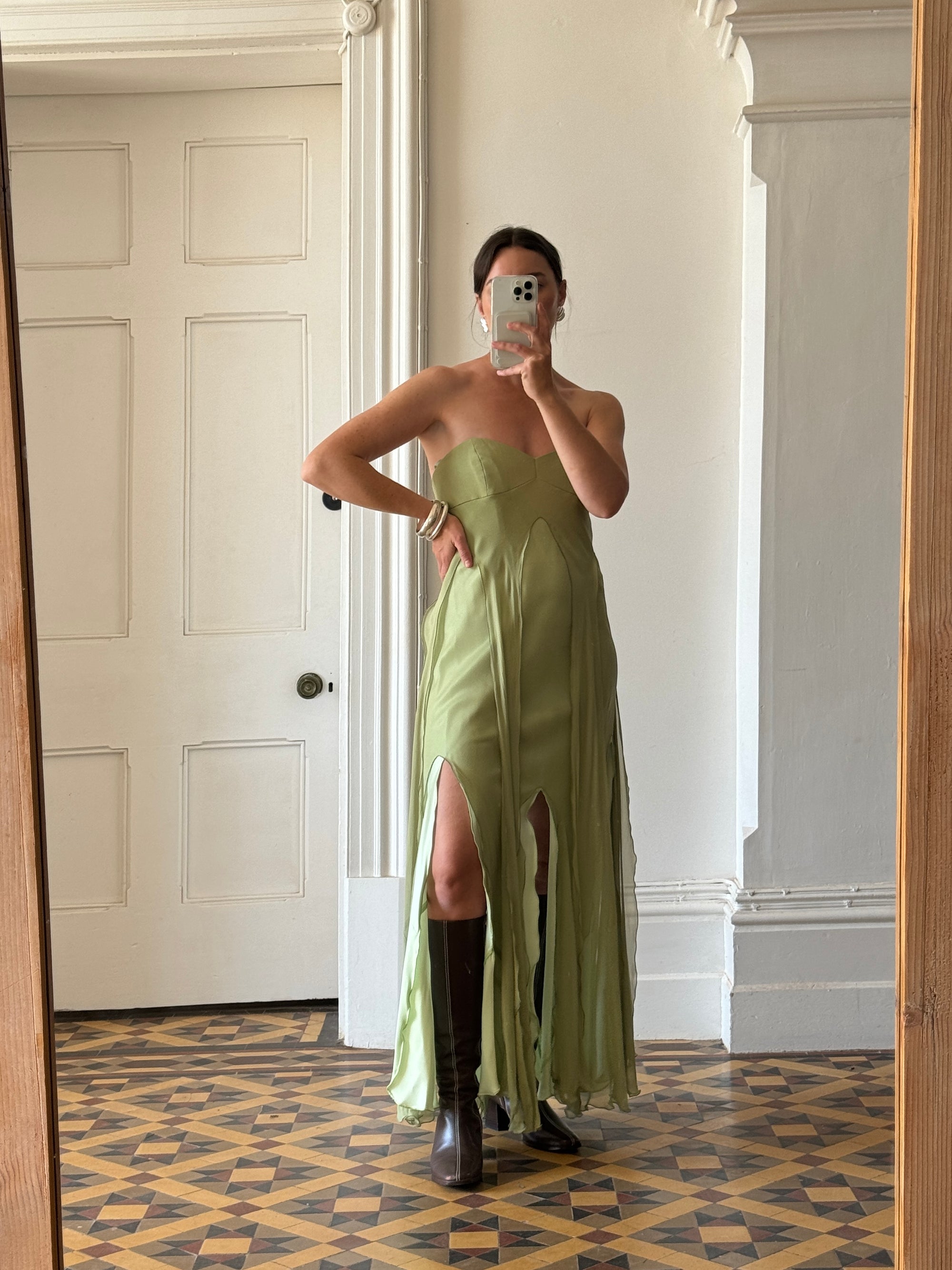Vintage 90s Olive Strapless Fairy Dress
