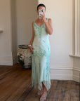 Vintage 90s Pure Silk Aquamarine Fairy Beaded Dress