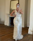 Vintage 90s Italian Organza Tie Top and Feather Skirt Bridal Set