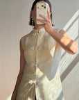 Vintage 60s Brocade Longline Qipao Cream
