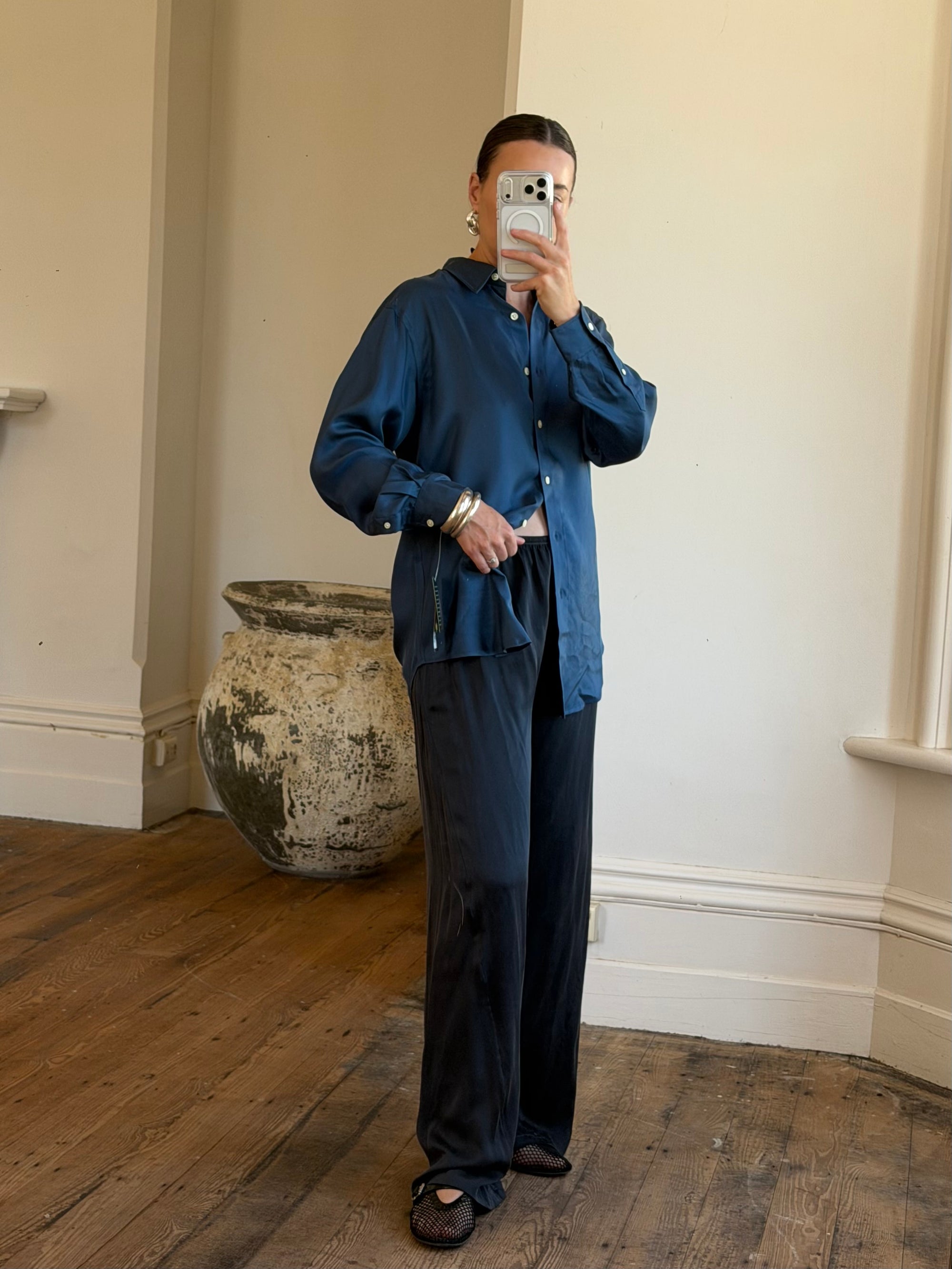 Vintage 90s Ralph Lauren Silk Shirt Teal
