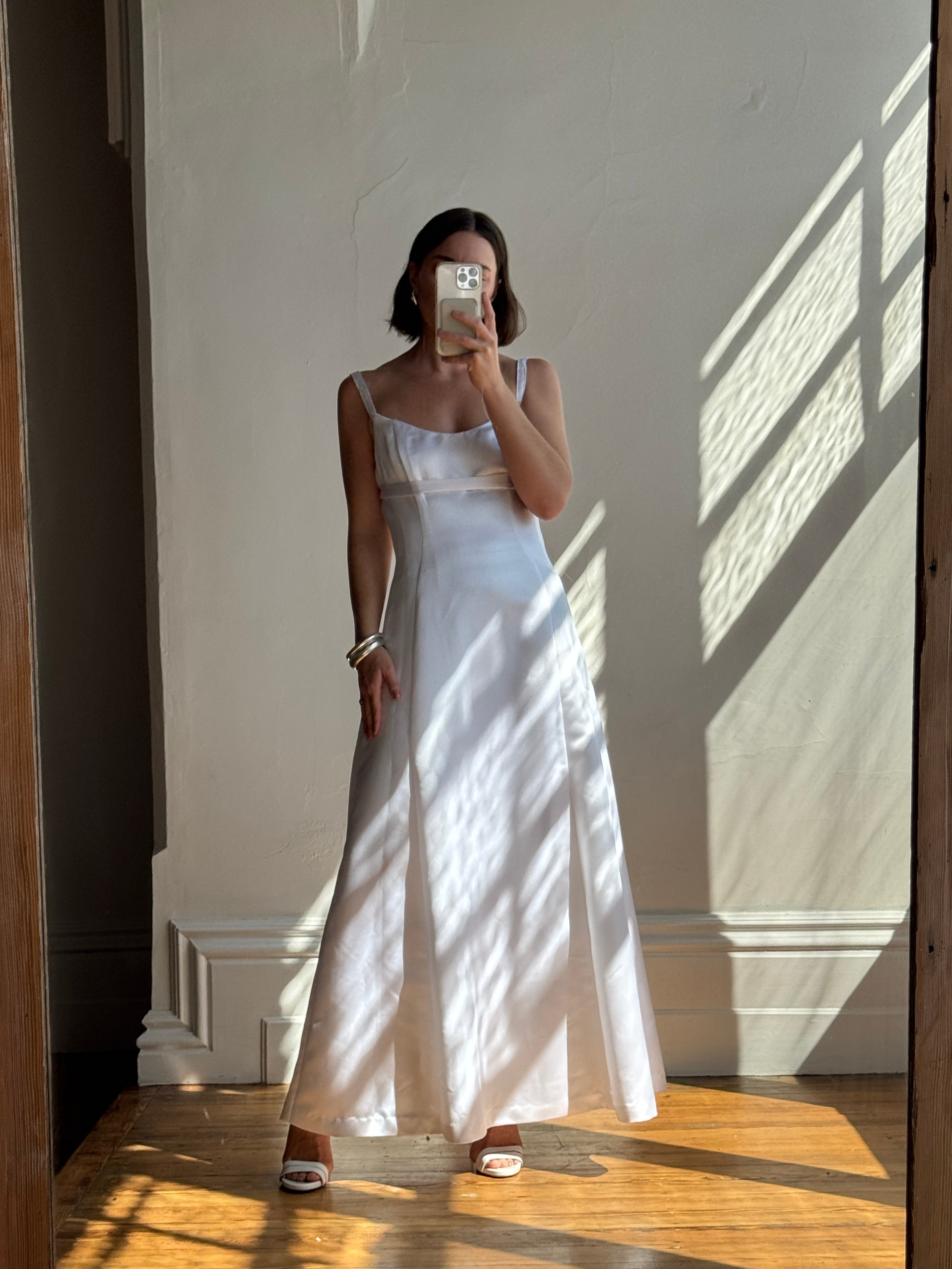 Vintage 90s Satin Empire Slip Wedding Dress With Tie