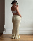 Vintage 70s Wool Crochet Beaded Mermaid Bias Skirt