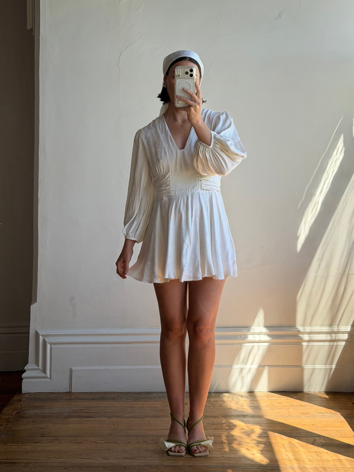 Vintage 70s Satin Jacquard Poet Sleeve Mini Dress