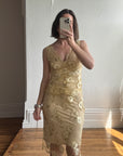 Vintage 2002 Collette Dinnigan Gold Foil Floral Two Piece Set