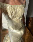 Vintage 90s Italian Two Piece Off Shoulder Beaded Rosette Wedding Set