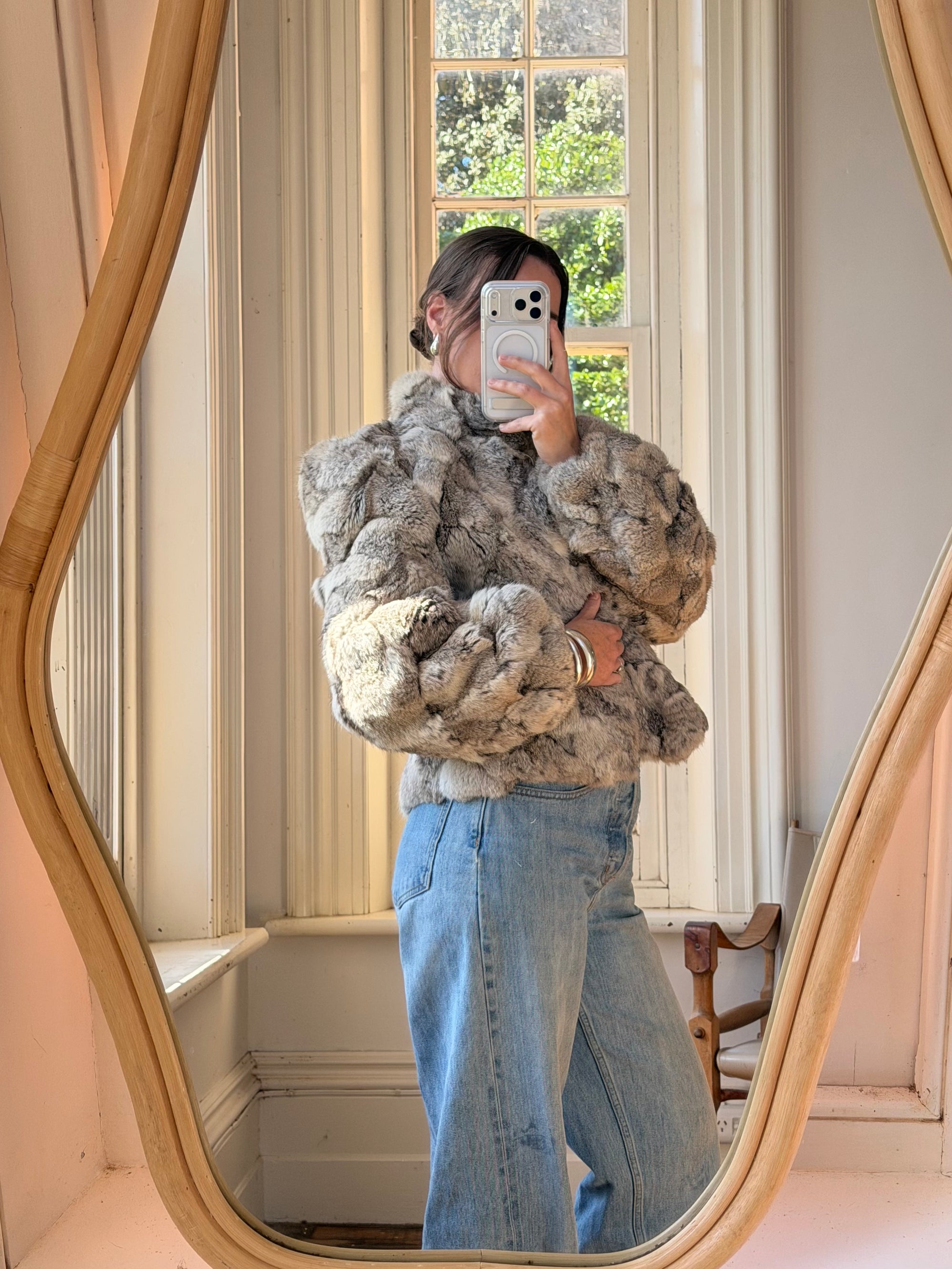 Vintage 60s Chunky Rabbit Fur Jacket Arctic
