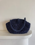 Vintage Raffia Shoulder Bag Navy