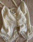 Vintage 90s Deadstock Lace Up Cream Scrunch Lingerie Set
