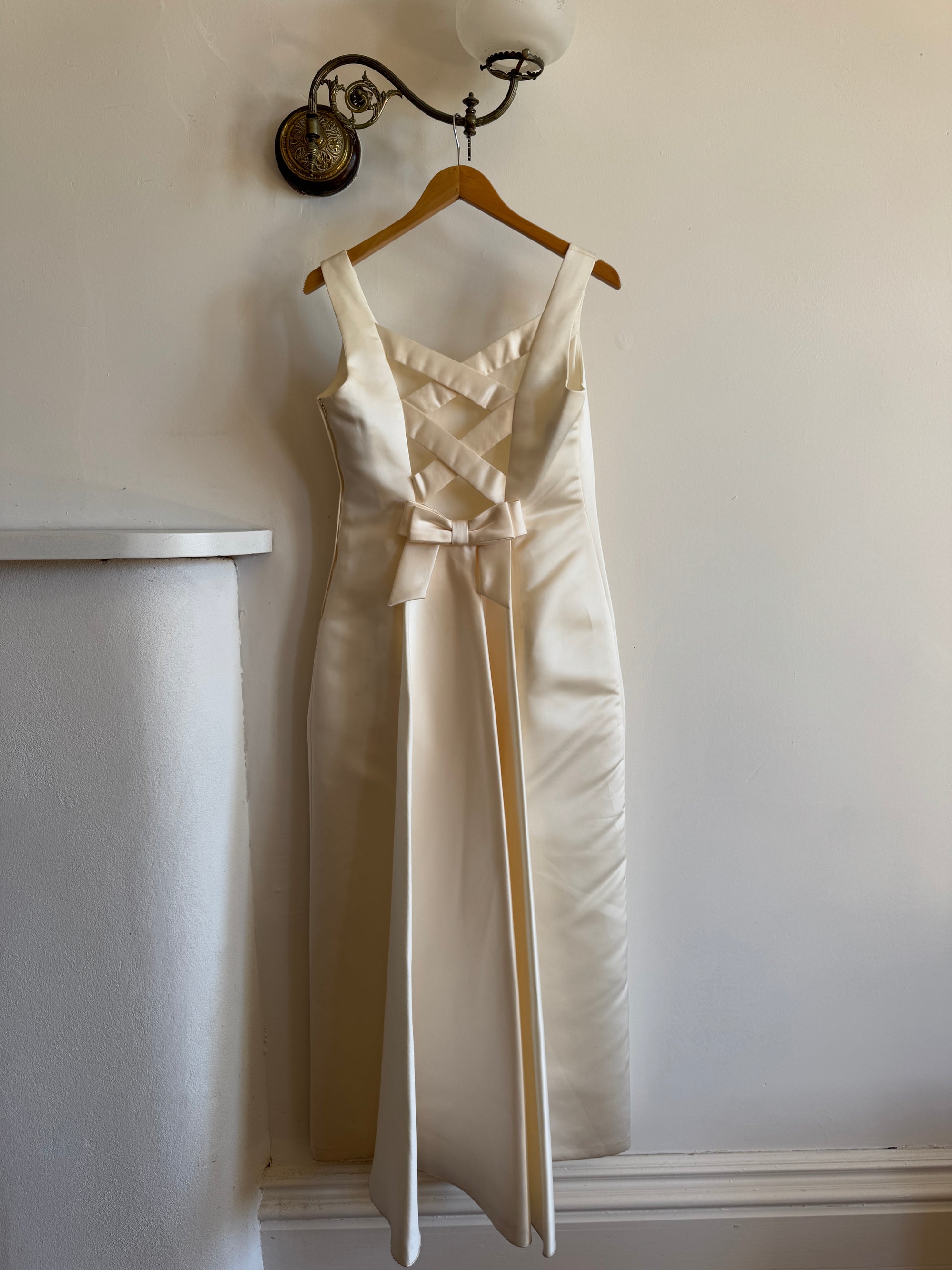 Vintage 90s Satin Slip Ribbon Crossover Bow Bridal Midi