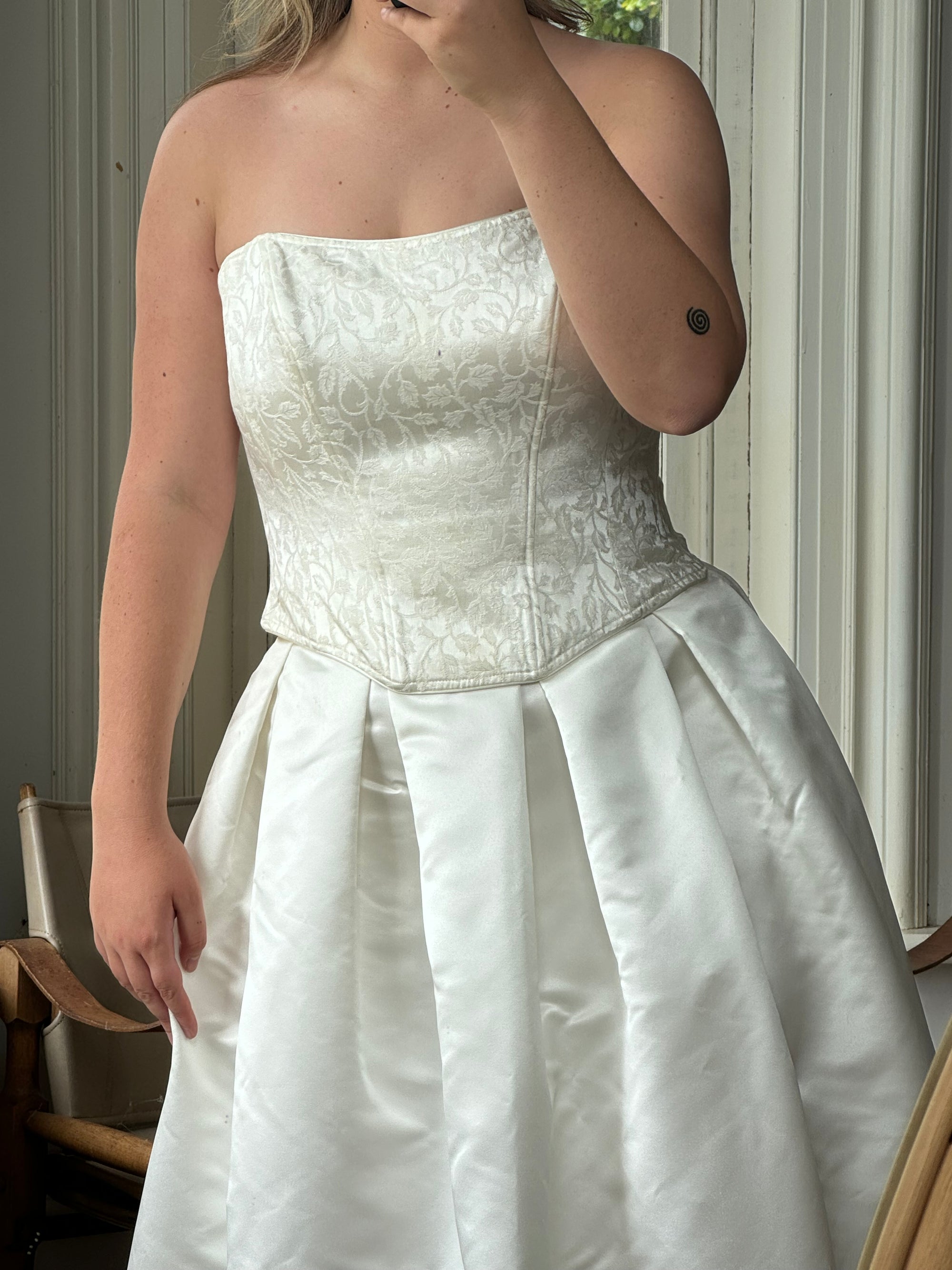 Vintage 90s Princess Satin Skirt and Jacquard Bustier Wedding Set