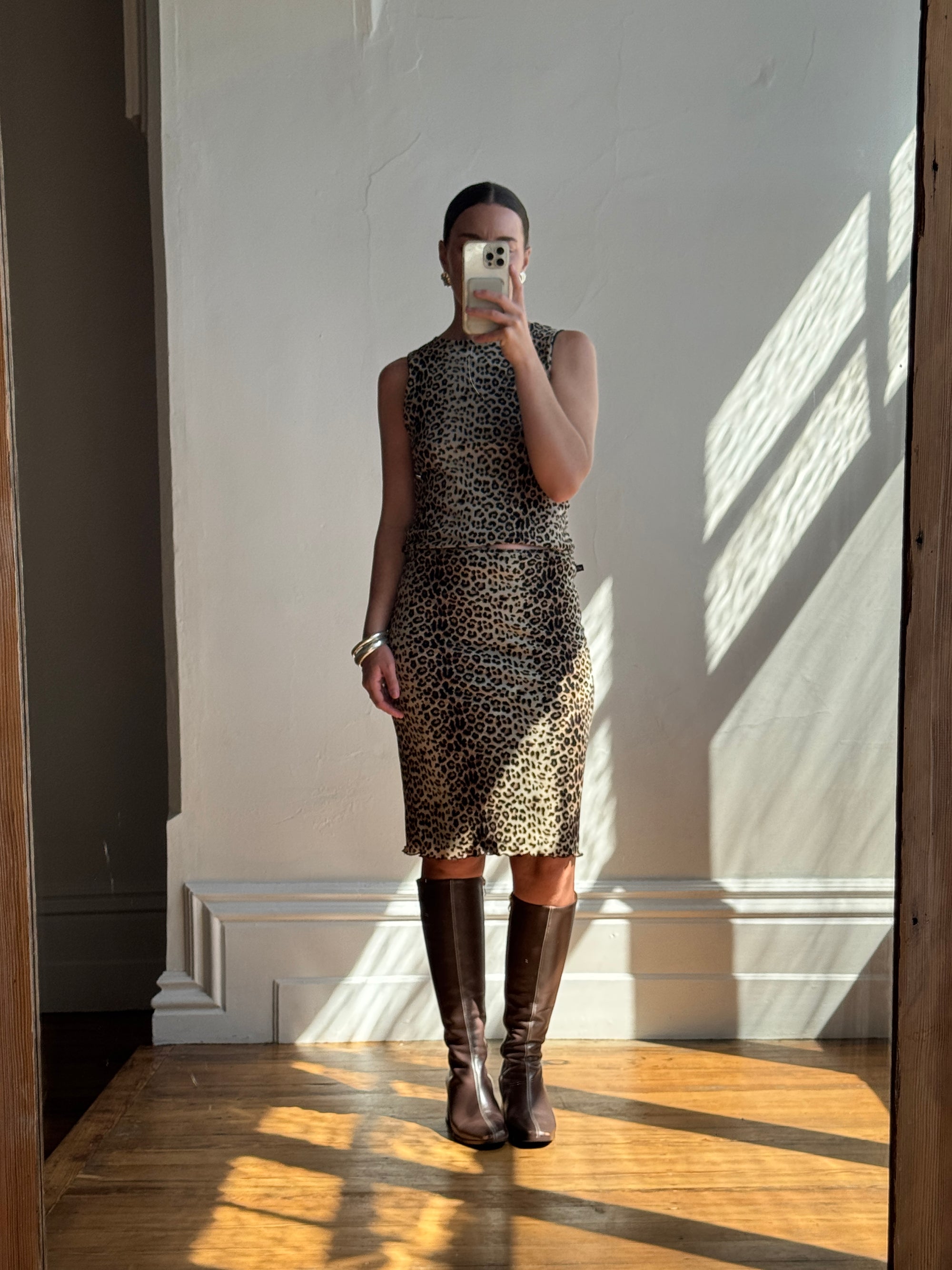 Vintage 90s Leopard Print Lettuce Hem Set