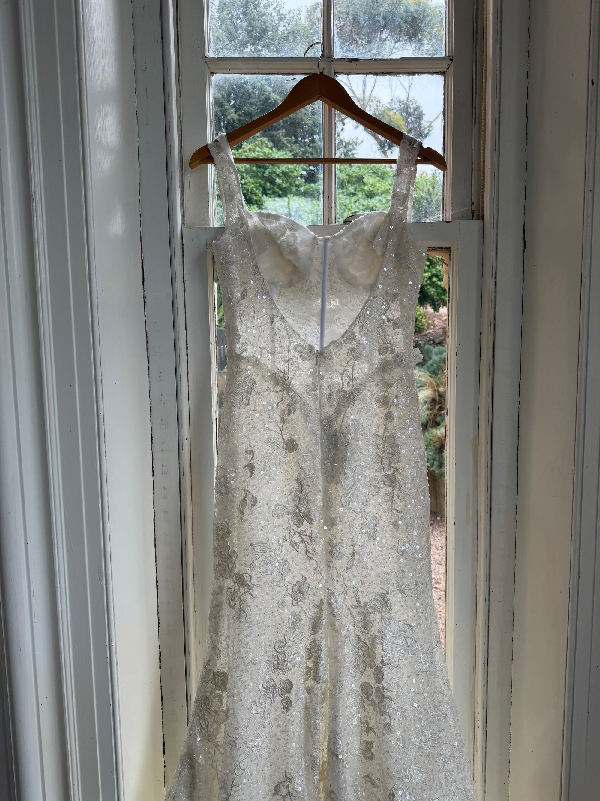 Vintage Y2K Italian Sheer Embroidered Naked Bustier Wedding Gown