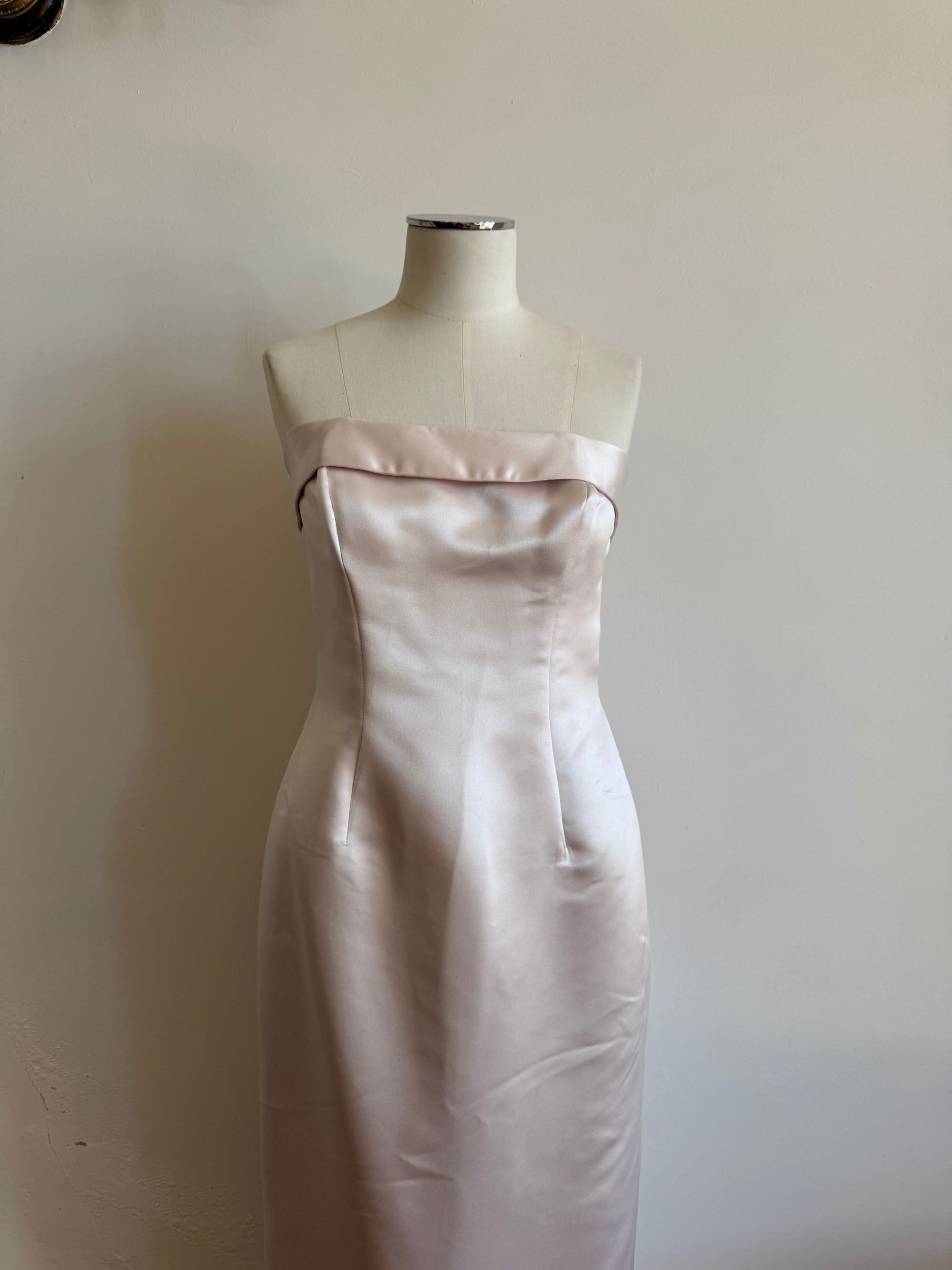 Vintage 90s Satin Classic Bow Bridesmaid Dress Baby Pink