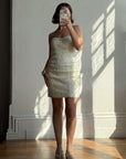 Vintage 90s Ribbon Crochet Embroidered Mini Dress