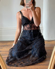 Vintage Black Lace Tie Front Slip Dress