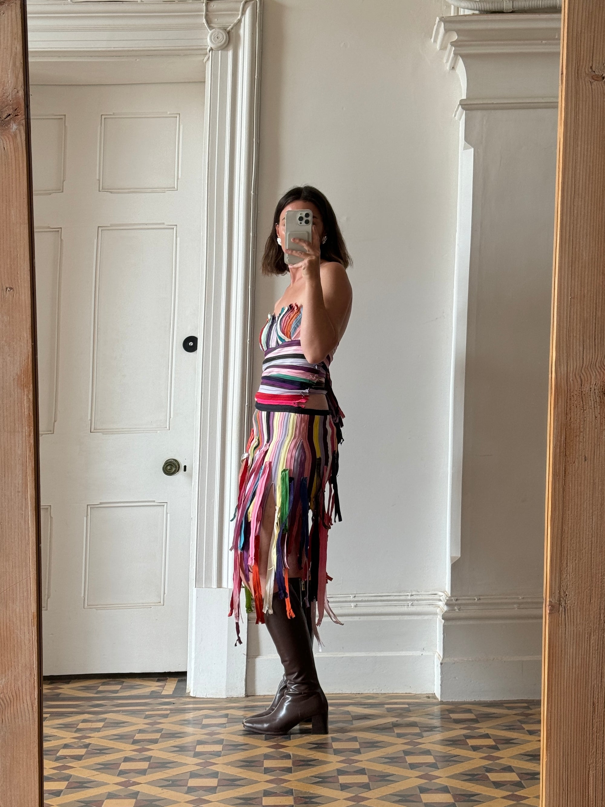 Vintage 90s Multi Coloured Zipper Low Rise Bustier Dress