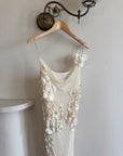 Vintage 90s Pure Silk 3D Floral Fairy Dress Ivory