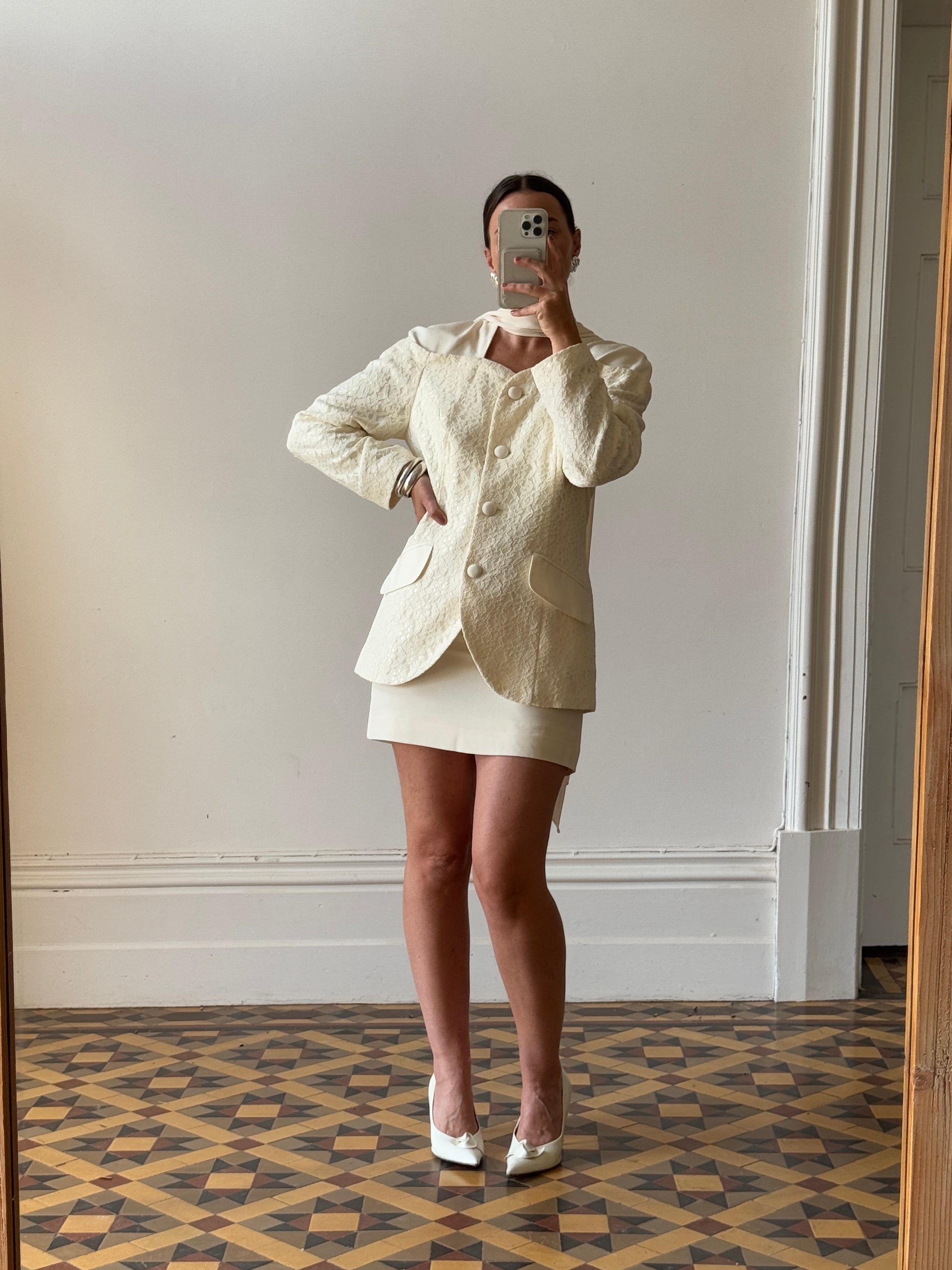 Vintage 80s Bridal Mini Suit with Scarf