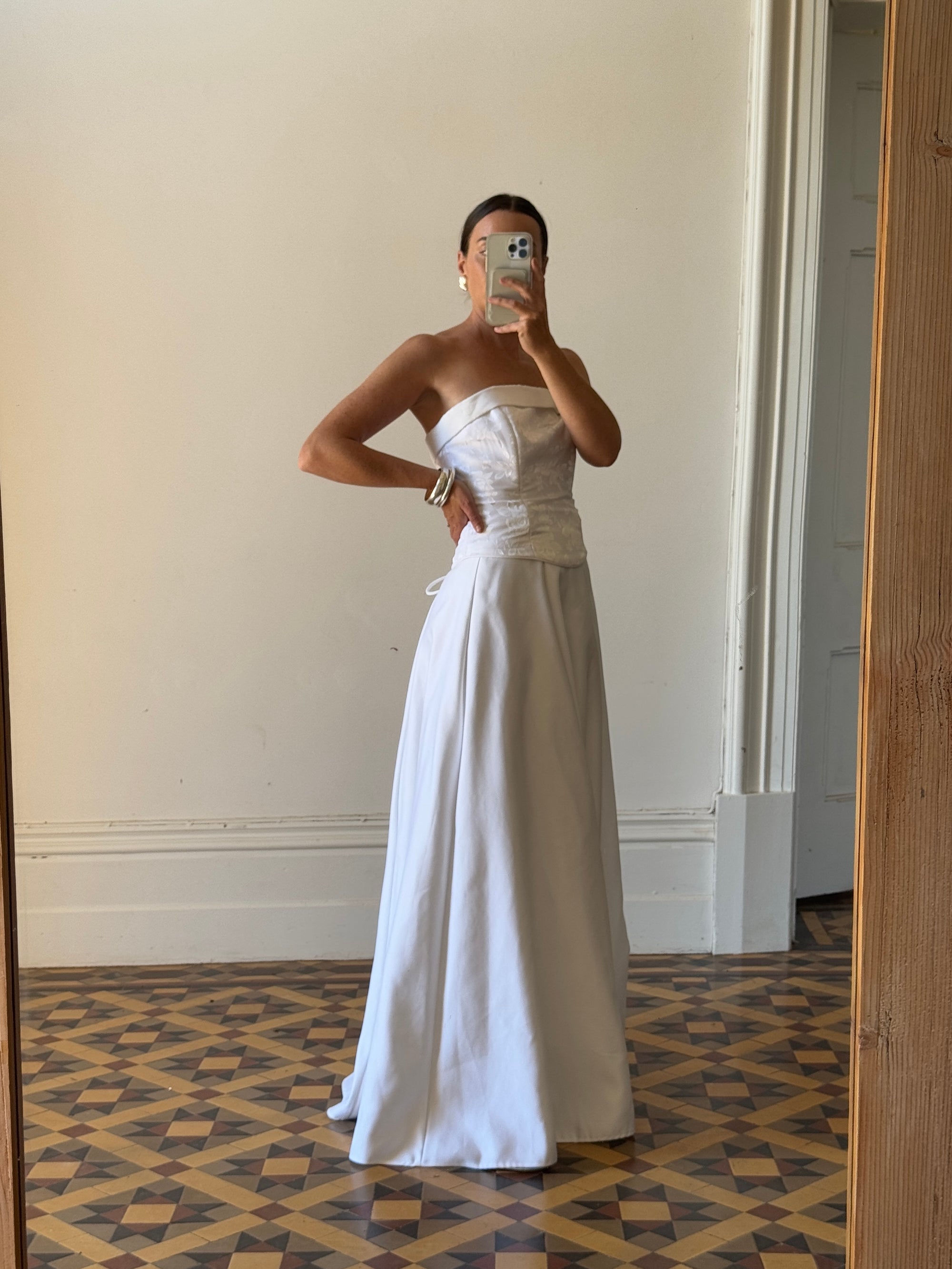 Vintage 90s Floral Jacquard Satin Corset and A-Line Skirt Set