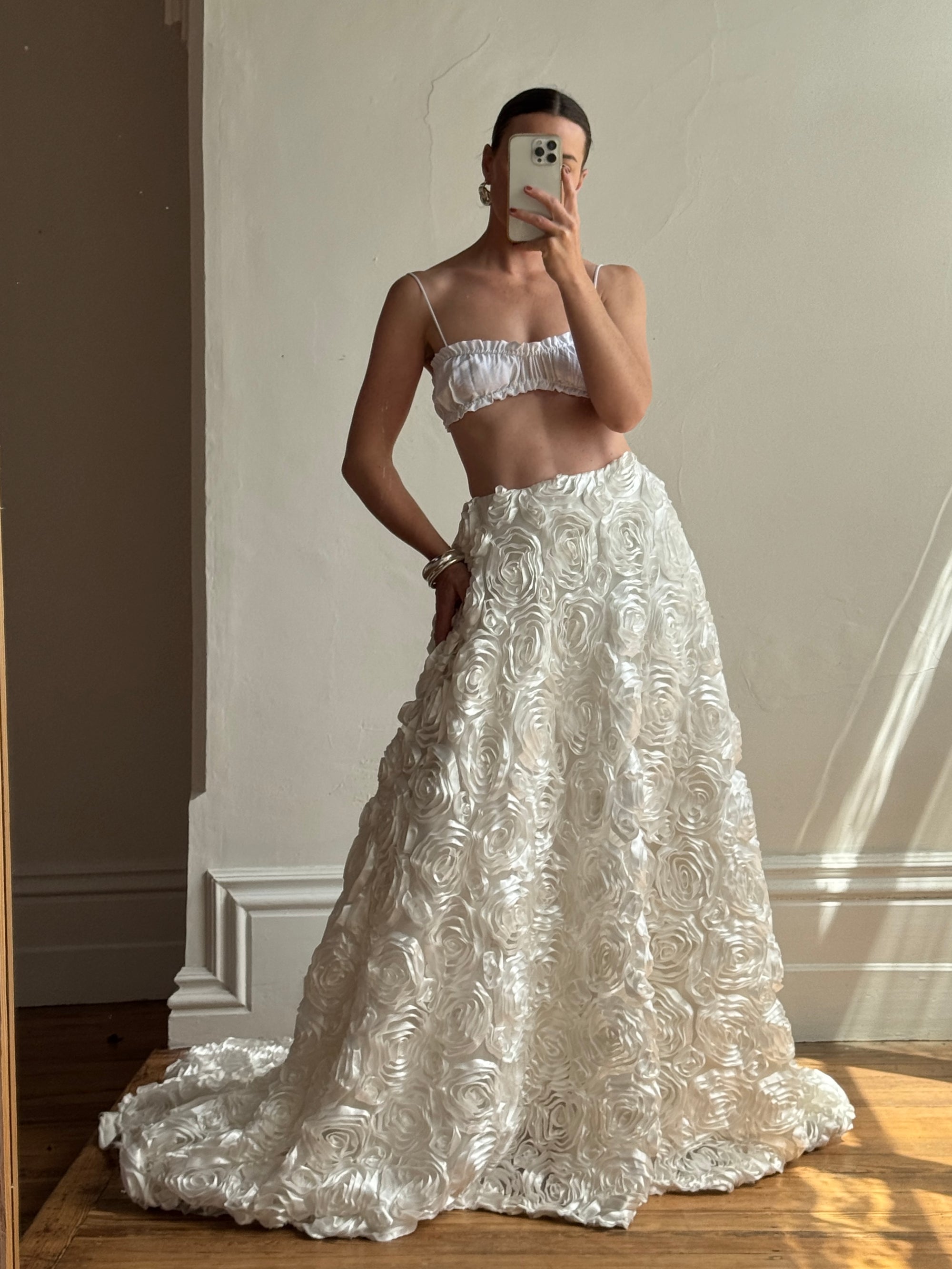 Vintage Y2K Rosette Bridal Skirt with Train