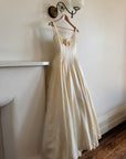 Vintage 90s Silk Satin Scoop Princess Wedding Gown Cream