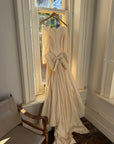 Vintage 90s Silk Rosette Off Shoulder Gown With Bow Train