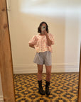 Vintage Puff Sleeve Floral Button Up Blouse Pink