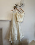 Vintage 90s Italian Two Piece Off Shoulder Beaded Rosette Wedding Set