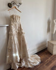 Vintage 90s Haute Couture 3D Floral Strapless Wedding Gown