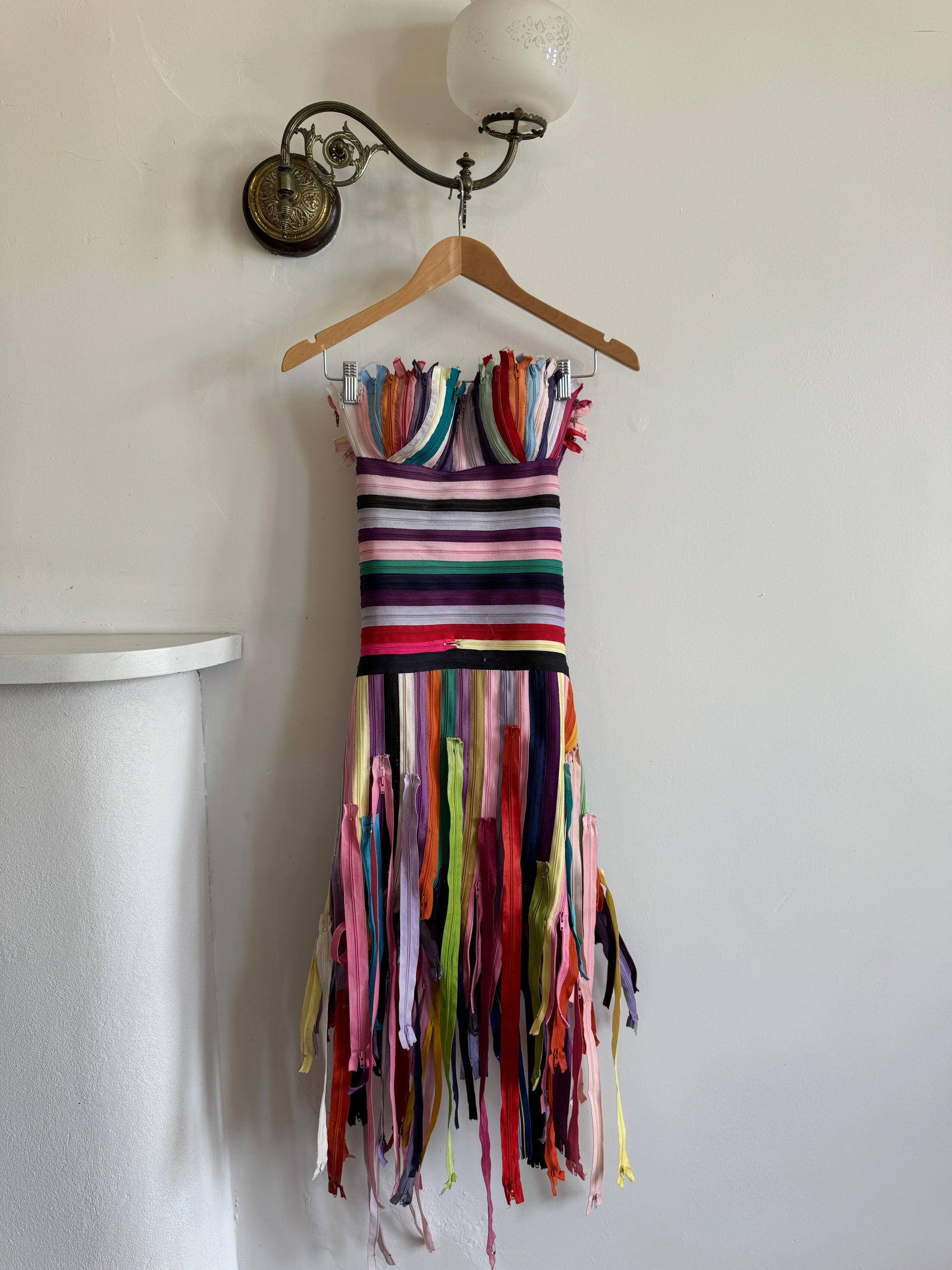 Vintage 90s Multi Coloured Zipper Low Rise Bustier Dress