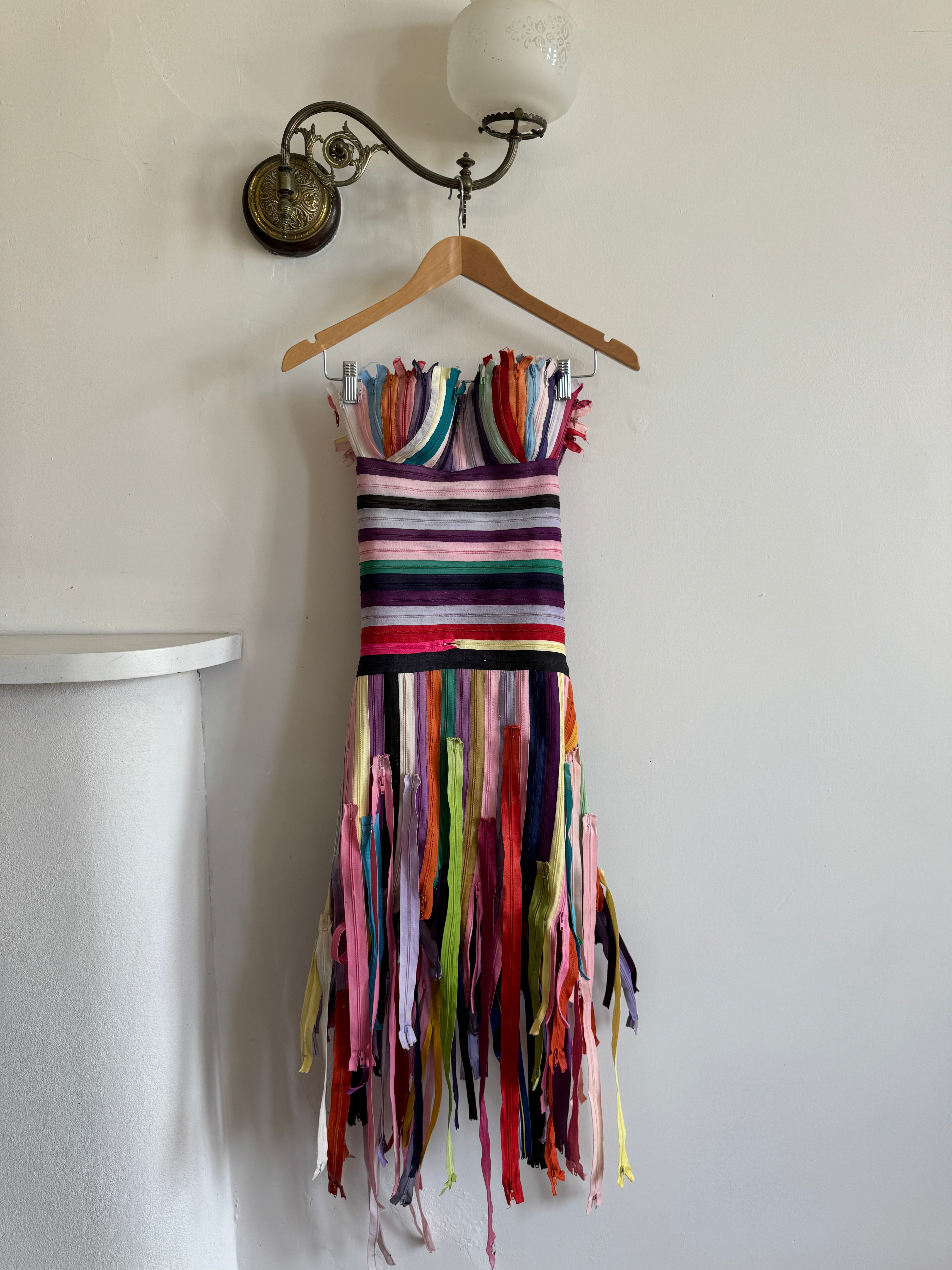 Vintage 90s Multi Coloured Zipper Low Rise Bustier Dress