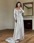 Vintage 50s Liquid Satin Scoop Applique Wedding Gown