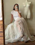 Vintage 80s Sheer Organza Webbed Lace Bridal Skirt