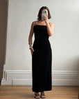 Vintage 90s Velvet Bodycon Maxi Dress with Fur Trim