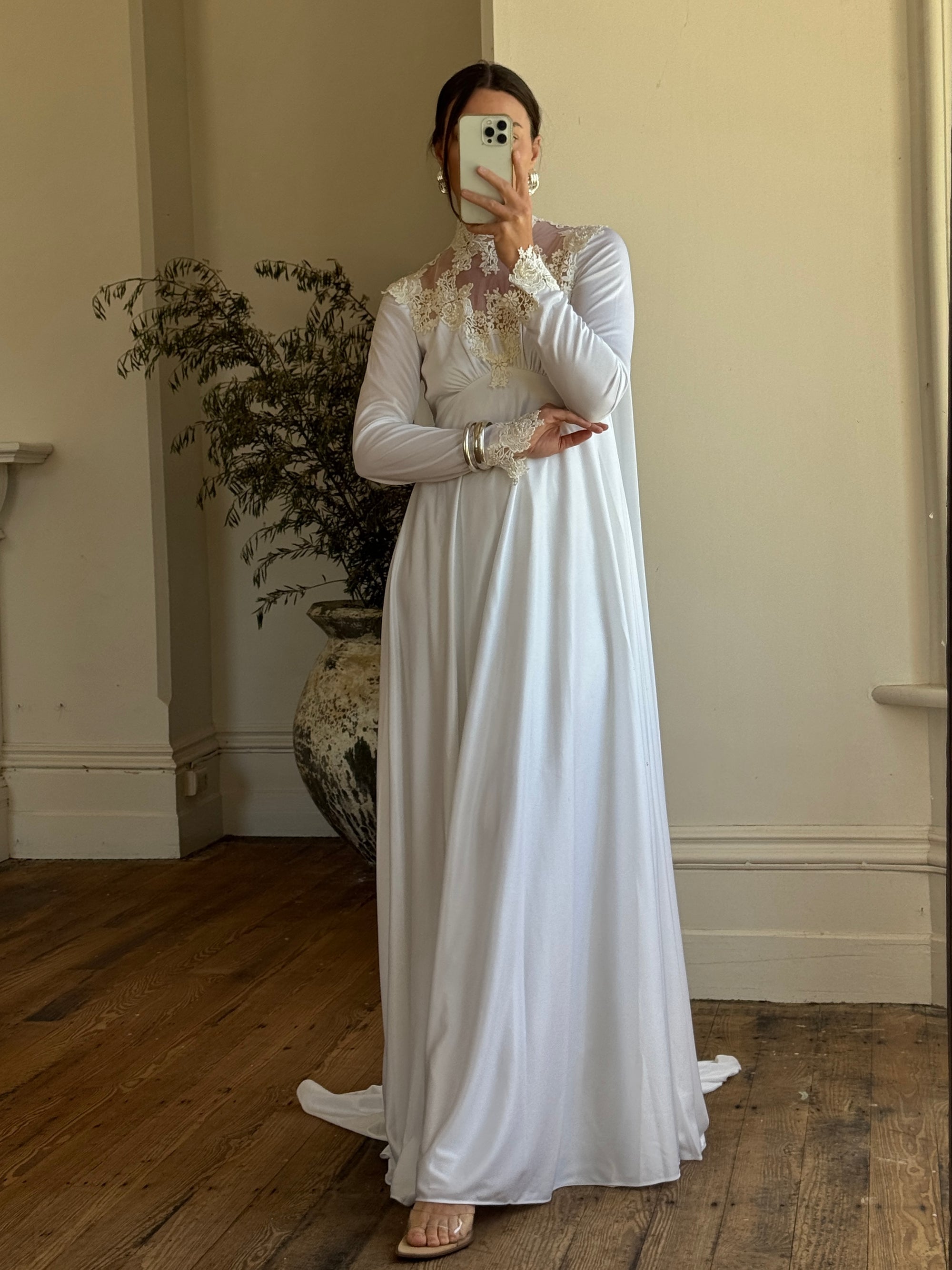 Vintage 60s Jersey and Lace Cape Wedding Dress