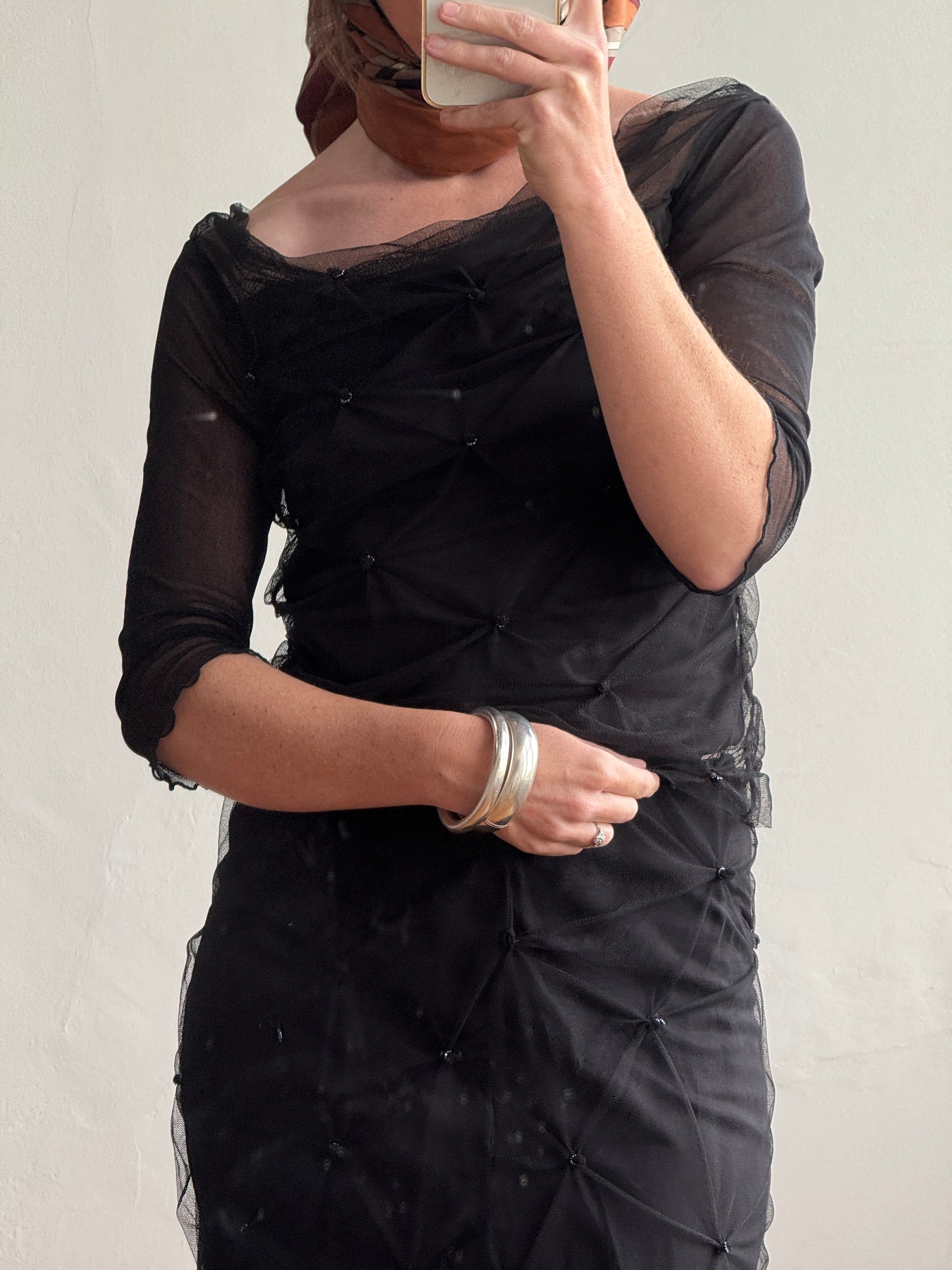 Vintage 90s Mesh Smocked Two Piece Set noir