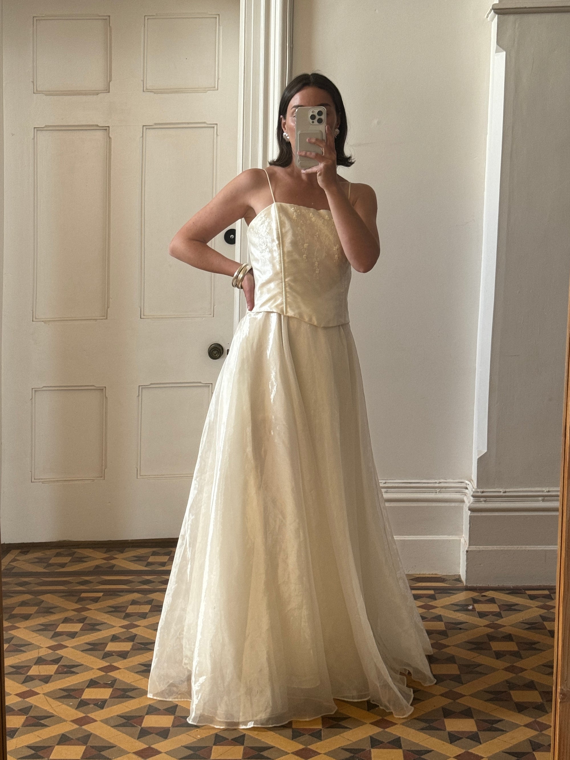 Vintage 90s Shimmer Corset Wedding Gown Creme