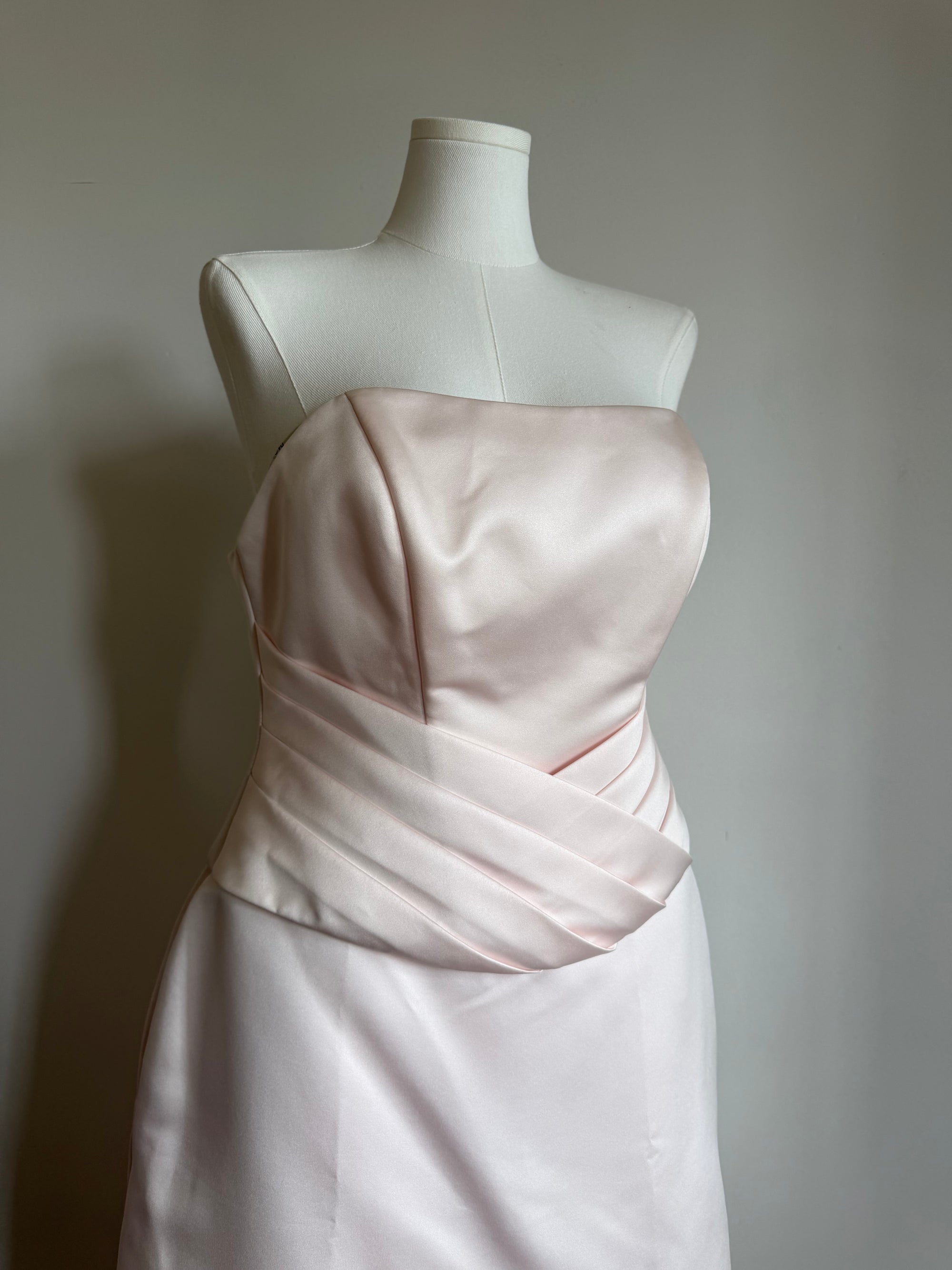Vintage 90s Baby Pink Satin Pleated Bustier and Skirt Set