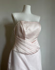 Vintage 90s Baby Pink Satin Pleated Bustier and Skirt Set