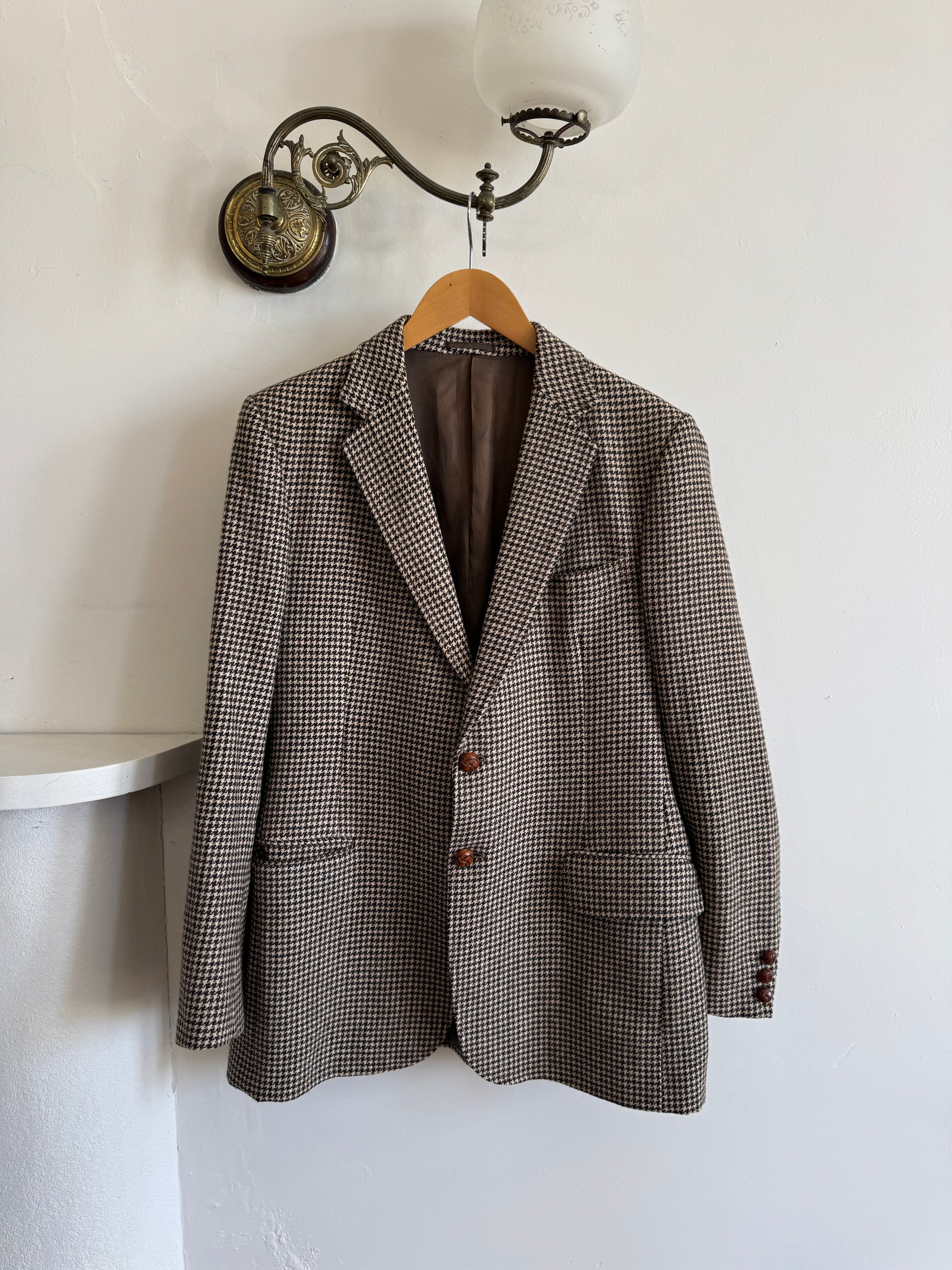 Vintage 60s Wool Blend Brown Herringbone Blazer
