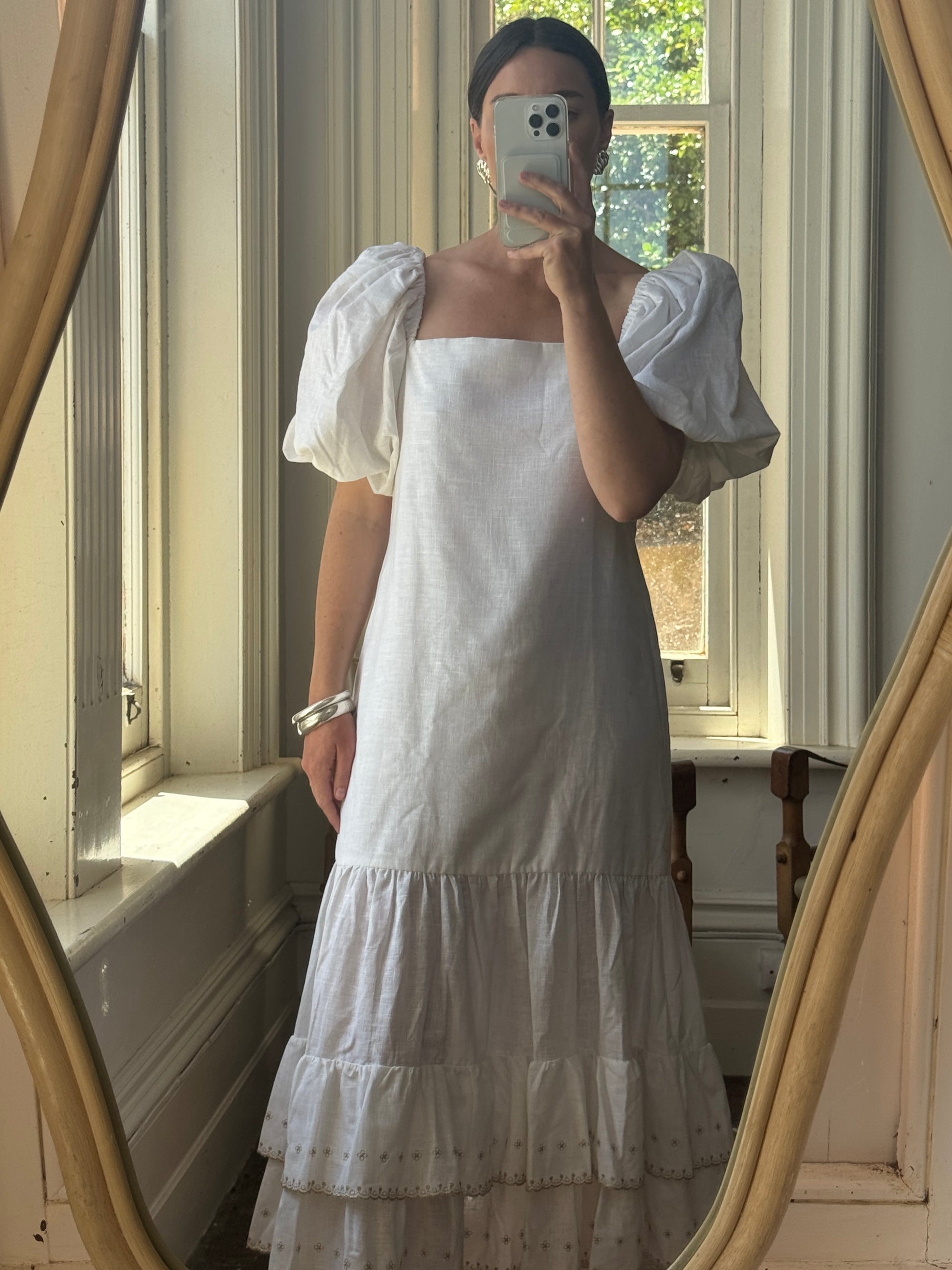 Vintage 80s Linen Drop Waist Sundress Ivory