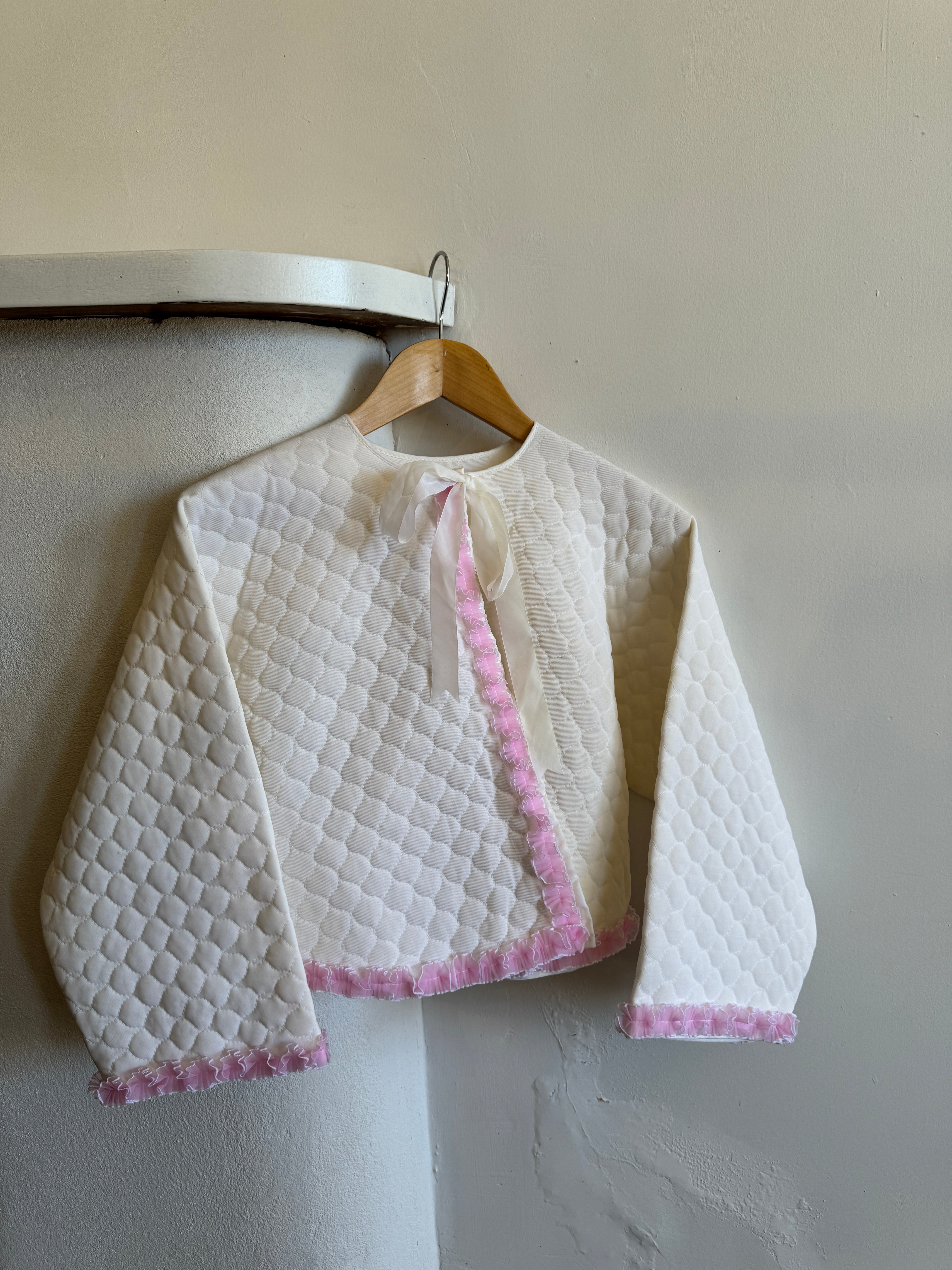 Vintage Quilted Ribbon Tie Top With Pink Trim
