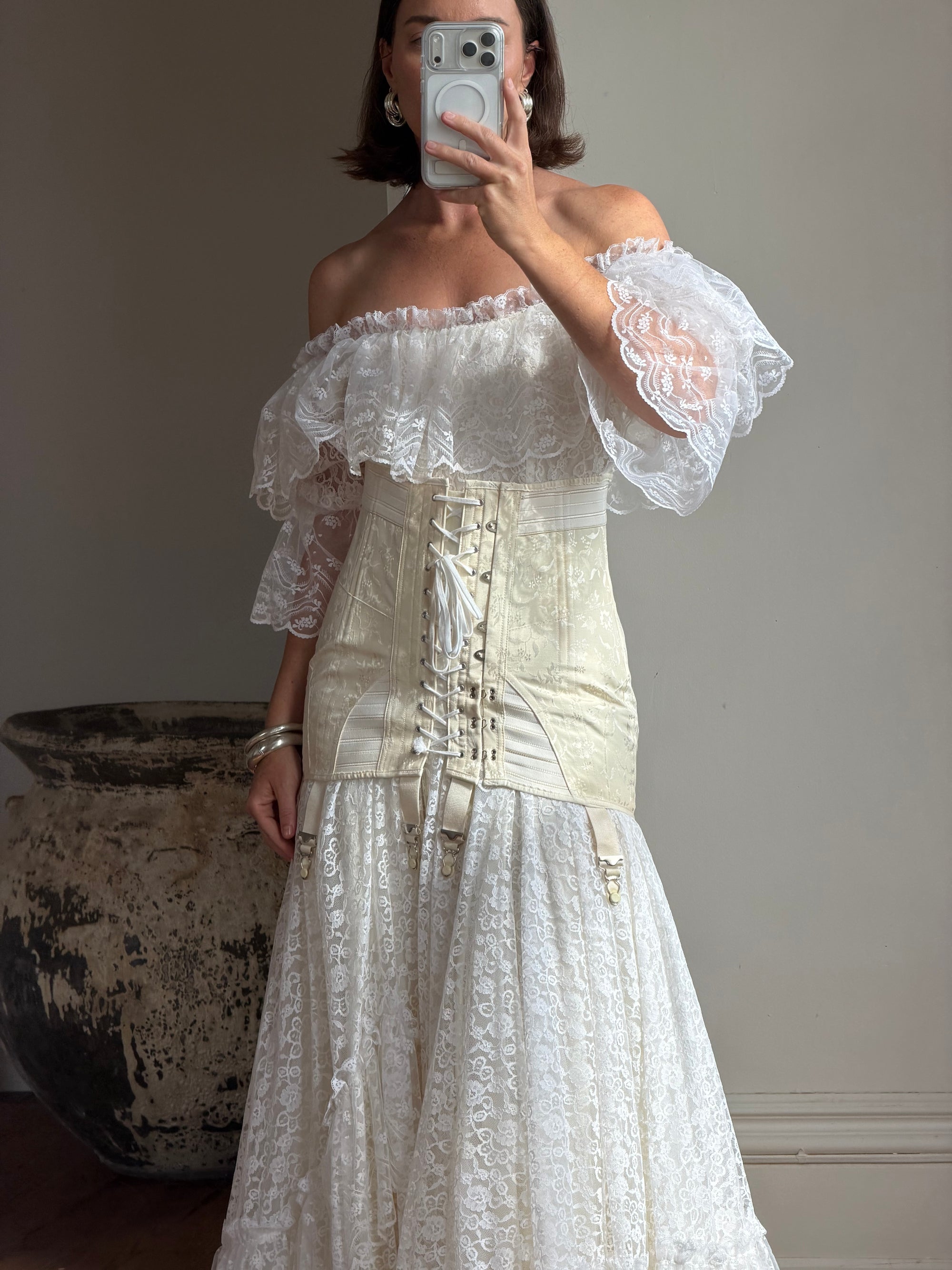 Vintage 70s Lace Prairie Wedding Dress