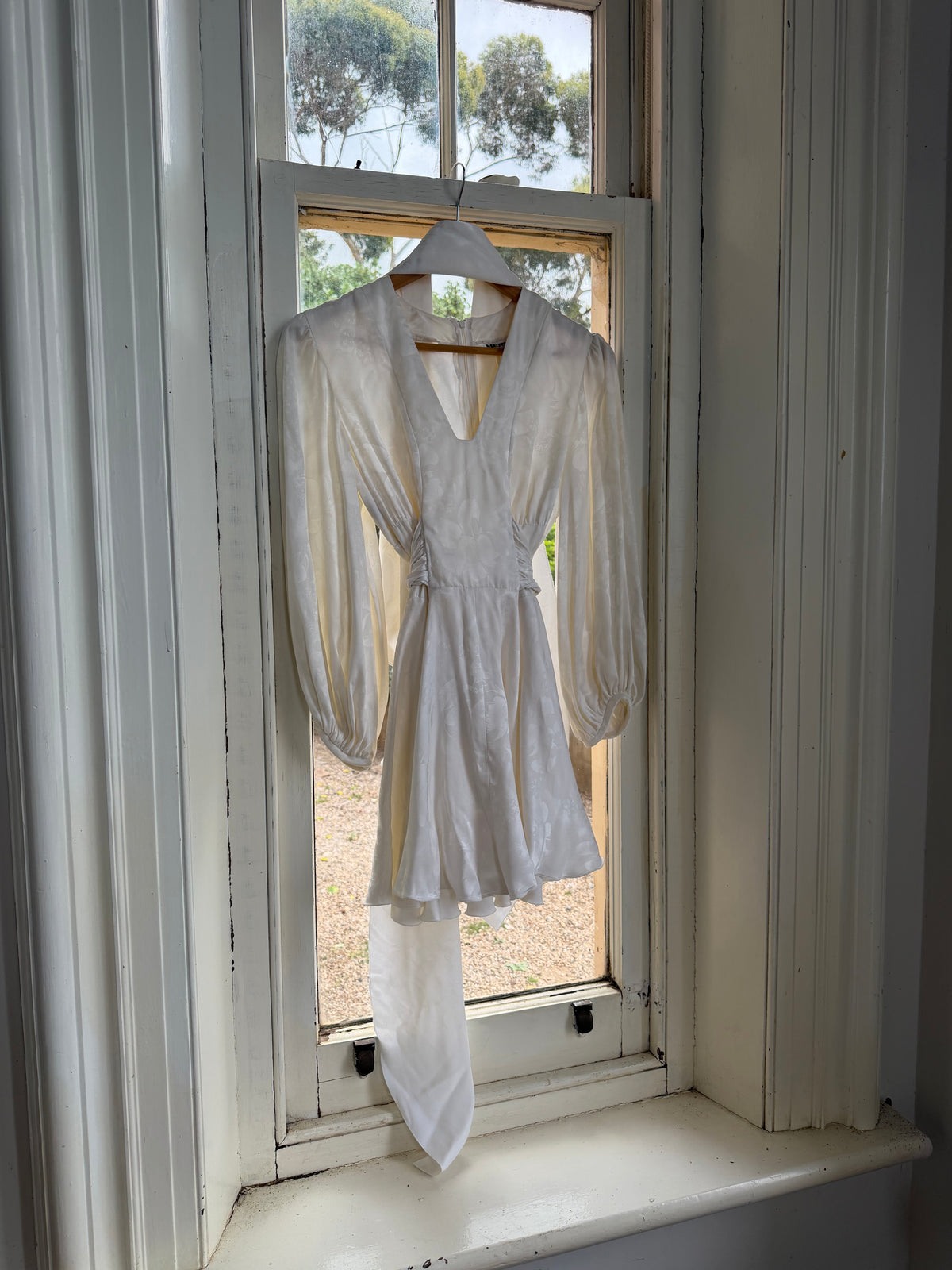Vintage 70s Satin Jacquard Poet Sleeve Mini Dress