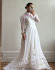 Vintage 70s Puff Sleeve Organza Ruffle Wedding Gown