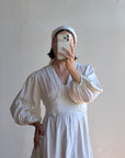 Vintage 70s Satin Jacquard Poet Sleeve Mini Dress