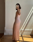 Vintage 90s Beaded Silk Party Dress Blush