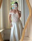 Vintage 90s Italian Naked Embroidered Satin Wedding Dress